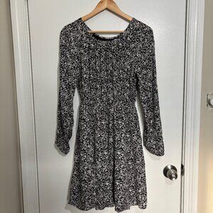 Adolfo Dominguez 100% Silk Petite Fleur Flower Print Black White Dress US 8